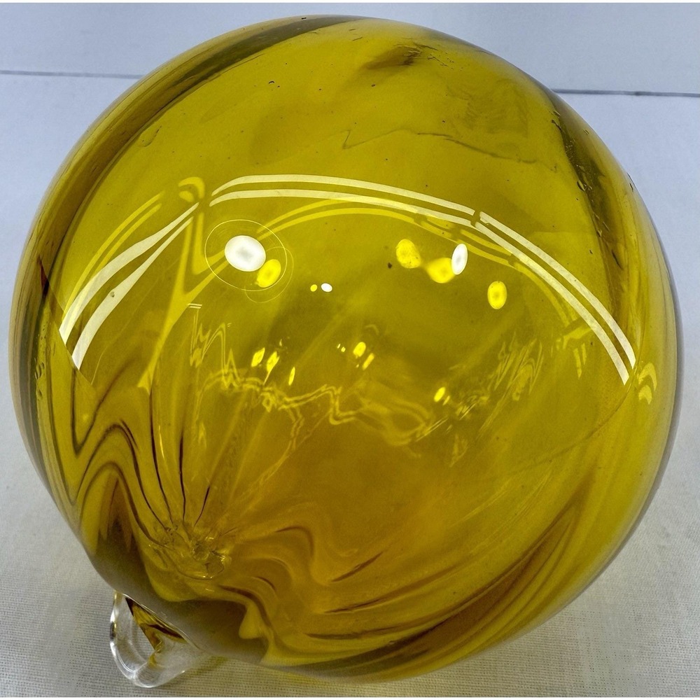 Pairpoint Hand-Blown Art Glass Ornament Yellow Gold Signed Studio Ribbed Glass‎